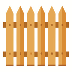 Simple Light Brown Wooden Picket Fence Illustration with Pointed Tops and Crossbars