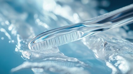 A close-up of a lash separator being used on freshly coated lashes