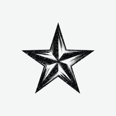Download a simple, stylized black and white star with a textured, scratchy, hand-drawn appearance. Ideal for logos, icons, stickers, and graphic design projects.
