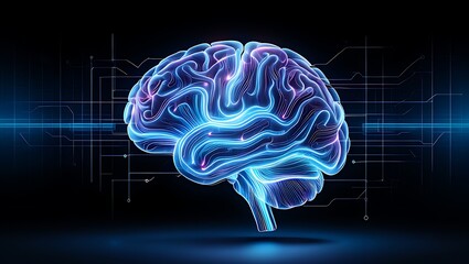 Futuristic Glowing Brain with Digital Circuitry and Neural Network Visualization