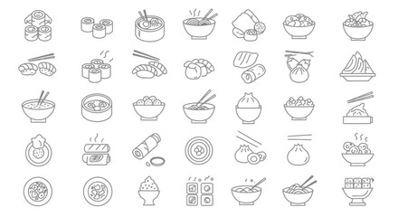 Minimalist Line Art Icons of Food, Drinks, and Kitchen Utensils &ndash; Black and White Collection