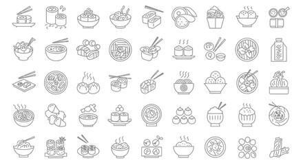 Minimalist Line Art Icons of Food, Drinks, and Kitchen Utensils – Black and White Collection