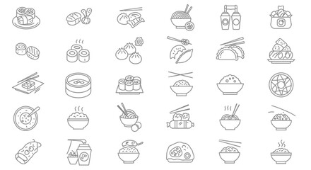 Minimalist Line Art Icons of Food, Drinks, and Kitchen Utensils &ndash; Black and White Collection