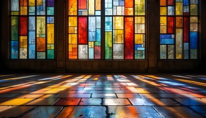 Fragmented Light: Vibrant Stained Glass Patterns on Cold Stone
