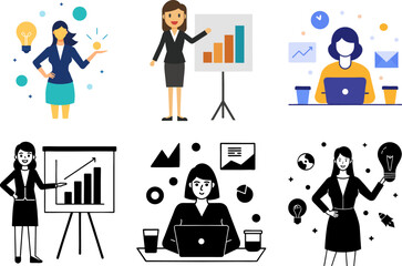 Businesswoman Vector Illustration Set with Office Activities