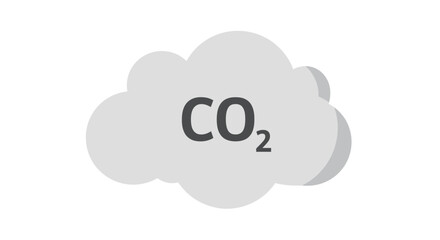 Minimalist flat vector icon of carbon dioxide, black outline cloud shape with CO₂ text inside, subscript 2, centered on a light gray background, simple modern design, high contrast, clean line art sty