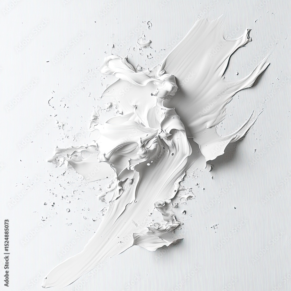 Poster abstract white paint splatter, dynamic texture, elegant swirls and drips on a textured background