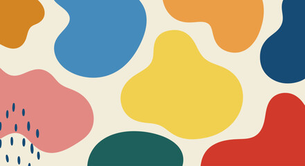 Fototapeta premium Minimal abstract background with colorful organic blobs in flat style. Modern, playful design ideal for branding, social media, posters, packaging, or digital presentations. Features bold colors