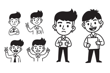 Collection of Diverse Male Cartoon Characters Poses and Expressions