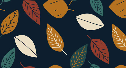 Tropical Leaf Pattern – Decorative Seamless Foliage in Earth Tones on Dark Background
