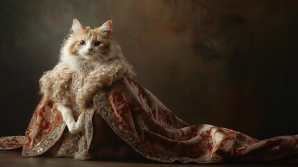Regal Cat Portraits in Royal Attire – Animal Photography on vintage renaissance backgorund