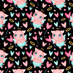 seamless pattern with pink pig