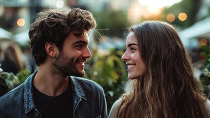 A couple exchanging flirtatious glances