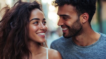 A couple exchanging flirtatious glances