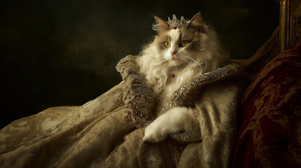 Regal Cat Portraits in Royal Attire – Animal Photography on vintage renaissance backgorund