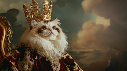 Regal Cat Portraits in Royal Attire – Animal Photography on vintage renaissance backgorund