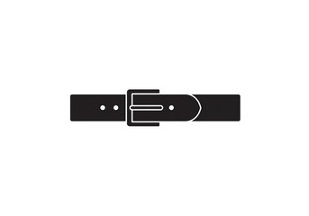 A black belt with a silver buckle and holes on a white background in a simple minimalist style
