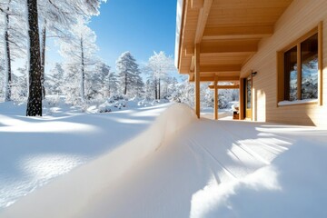 Winter Cabin View: Snowy Forest and Wooden House