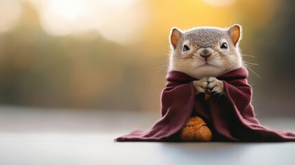 Wise Squirrel Meditating in Crimson Robe