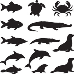 set of sea animals silhouettes