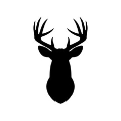 Fototapeta premium Large whitetail deer head silhouette vector flat illustration design.