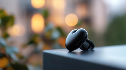 Wireless Earbud on a Tabletop with Bokeh Background