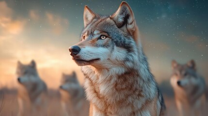 Wolf Pack Under a Starry Night Sky
