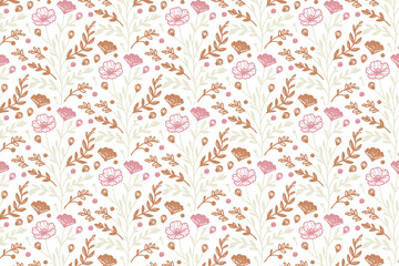 simplicity seamless floral hand drawn.wrapping paper stylish sketch pattern.kitchen wear home textile texture.one line flower doodle minimalism.repeat modern print fabric

