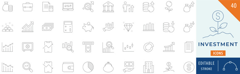 Investment icon collection set. Editable stroke.