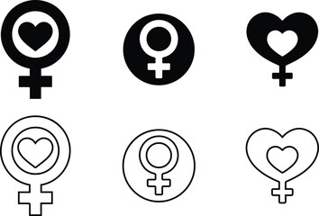 Female Gender Icons. and Outline Feminine Icons Vector Set.