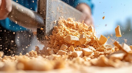Wood Shavings Flying from a Plane, Close-Up