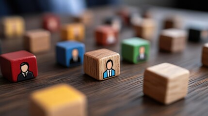Wooden Blocks with People Icons on Wood Table