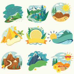 Summer labels with mountains