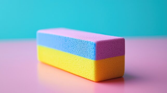 A colorful nail buffer block on a clean surface