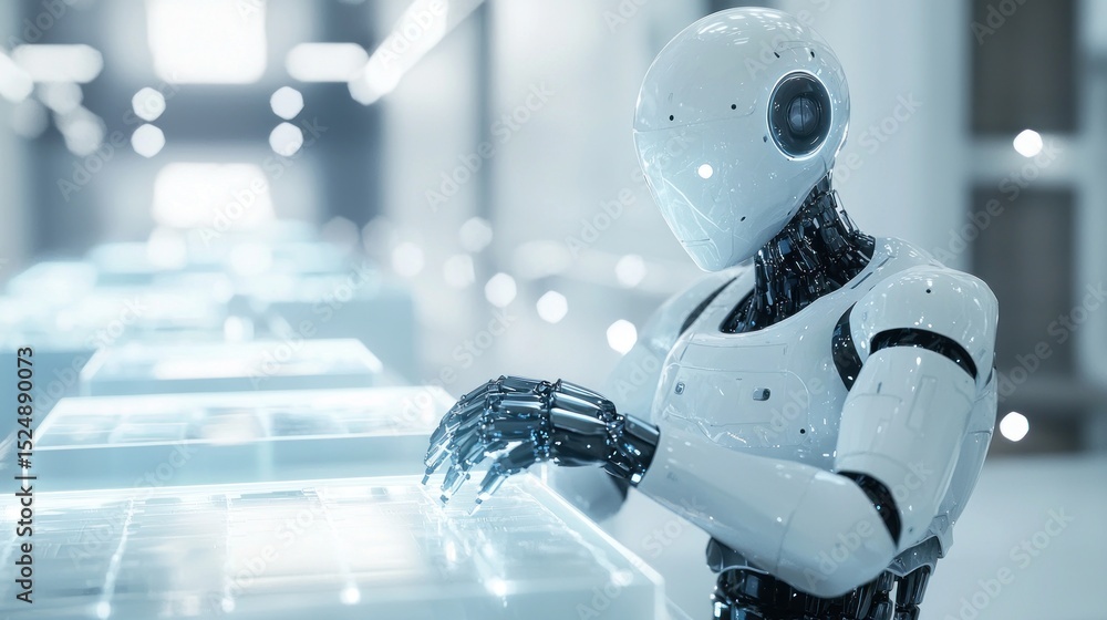 Poster advanced robotic technology, futuristic vision of artificial intelligence