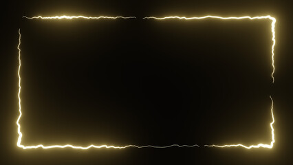 Thunder Frame on black background. Glowing electric border design element alpha screen illustration
