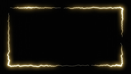 Thunder Frame on black background. Glowing electric border design element alpha screen illustration