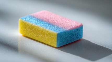 A colorful nail buffer block on a clean surface