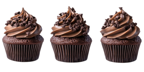 Chocolate Muffin Assortment Isolated On Transparent Background PNG.