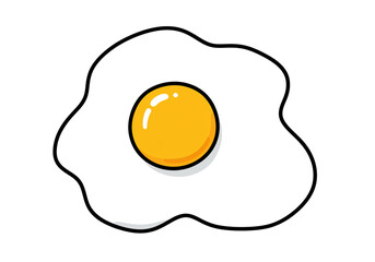 A cartoon illustration of a fried egg with a bright yellow yolk on a white background with black outline