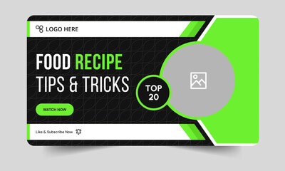 Food recipe daily tips and tricks video cover banner design, delicious food recipe tips and tricks video cover banner design, editable vector eps 10 file format	