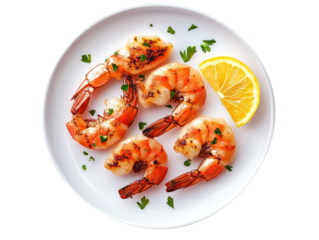 Ariel view of tasty cooked shrimps