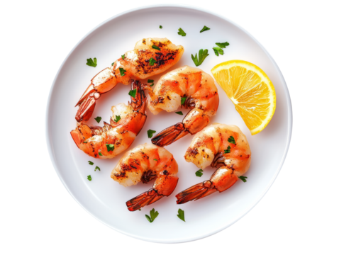 Ariel view of tasty cooked shrimps