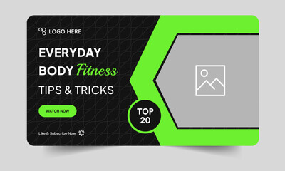 Body building creative video cover banner template, youtube thumbnail banner design, editable vector eps 10 file format