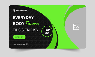 Body building creative video cover banner template, youtube thumbnail banner design, editable vector eps 10 file format