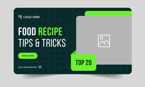 Food recipe daily tips and tricks video cover banner design, delicious food recipe tips and tricks video cover banner design, editable vector eps 10 file format	