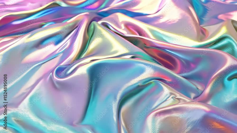 Poster colorful fabric flows and shimmers with iridescent shades under gentle lighting, creating a dynamic 