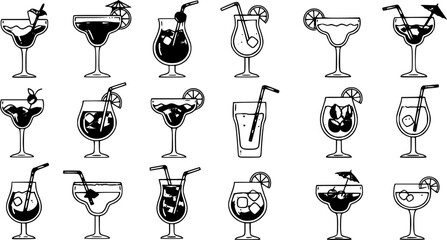 Cocktail icons set vector set PNG clipart
