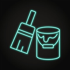 Paint bucket and paintbrush neon icon
