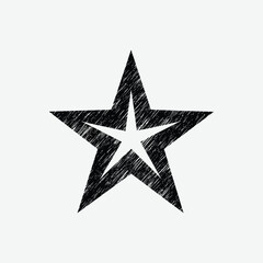 Obraz premium Download a simple, stylized black and white star with a textured, scratchy, hand-drawn appearance. Ideal for logos, icons, stickers, and graphic design projects.